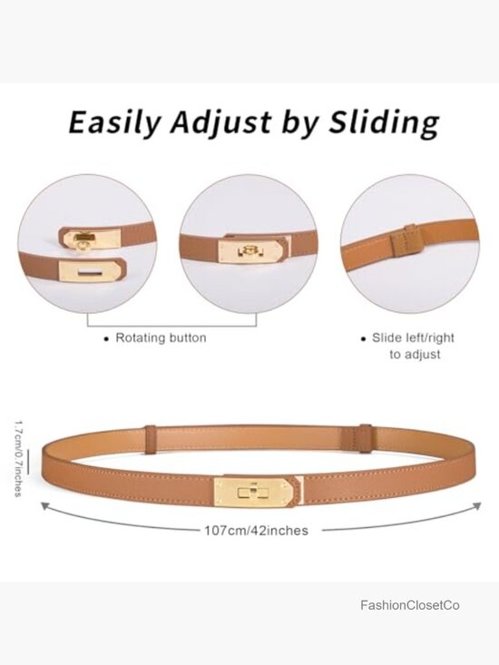 Adjustable Skinny Leather Belt with Turn-Lock Buckle
